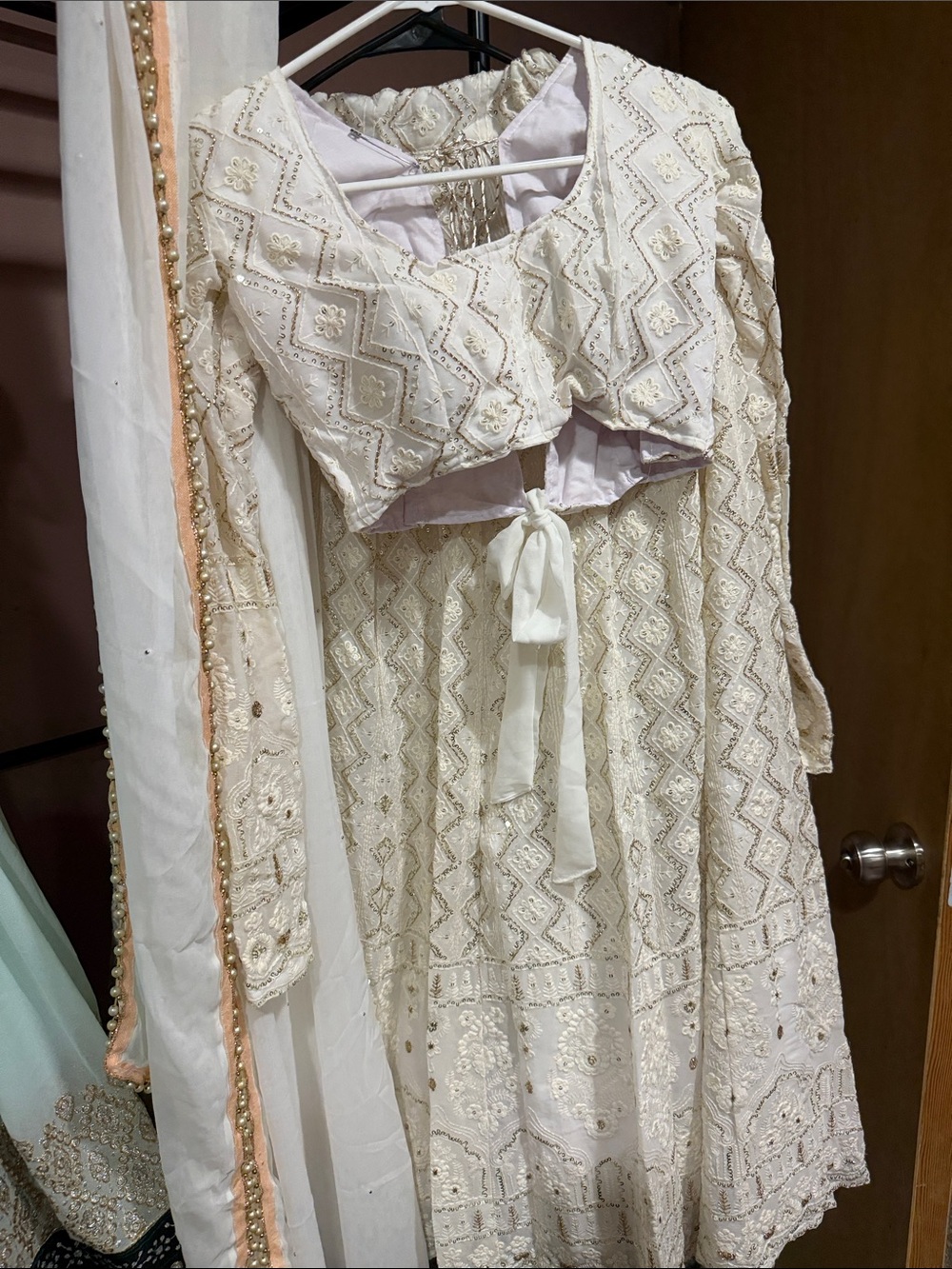 Embroidered Cream lengha set